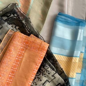 Lot of 5 silk scarves orange/black/bronze/blue/gra